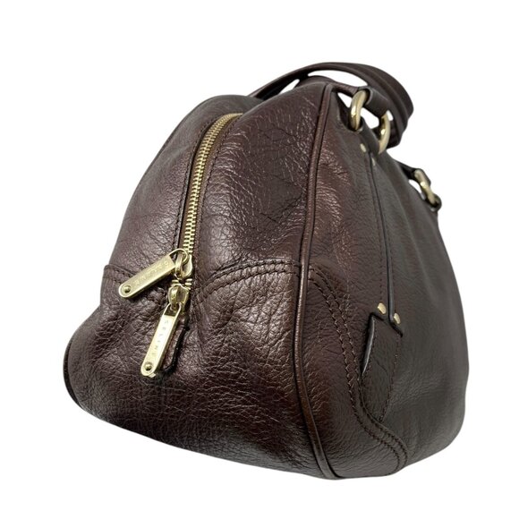 CELINE Vintage Macadam Big Logo Tote Bag Brown Gold Leather Nylon Zip [105063] - Picture 7 of 12